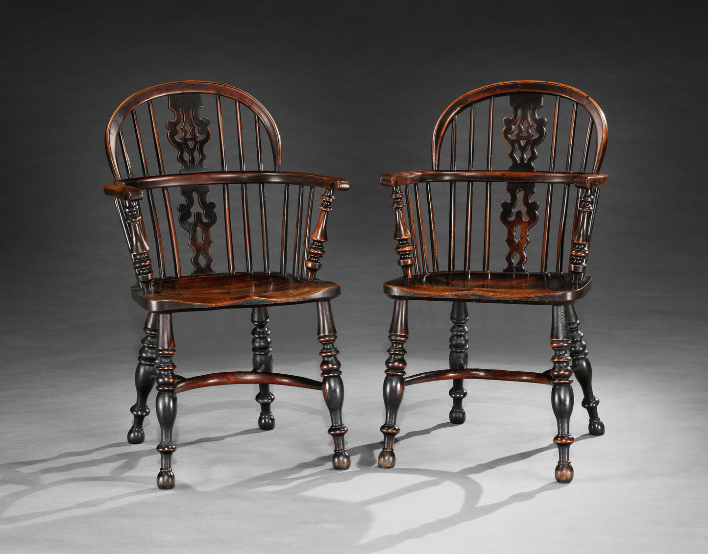 Exemplary Pair of Low Back Windsor Armchairs