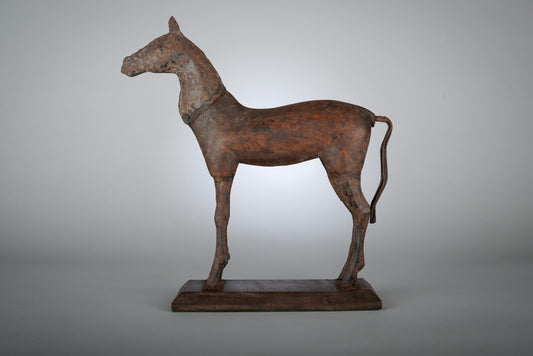 Primitive Sculpture of a Horse on Platform Base