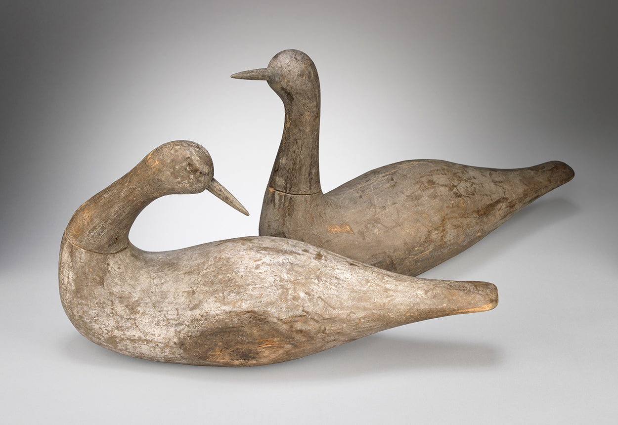 Graceful Pair of Primitive Preening Bird Sculptures