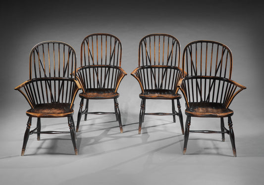 An Unusual Set of Four Windsor Bow and Stick Back Armchairs