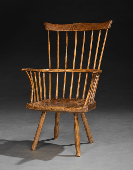 Spirited Primitive Windsor Stick and Comb Back Armchair