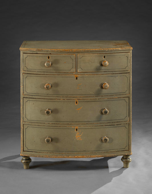 Exceptional Regency Style Paint Decorated Bow Front Chest