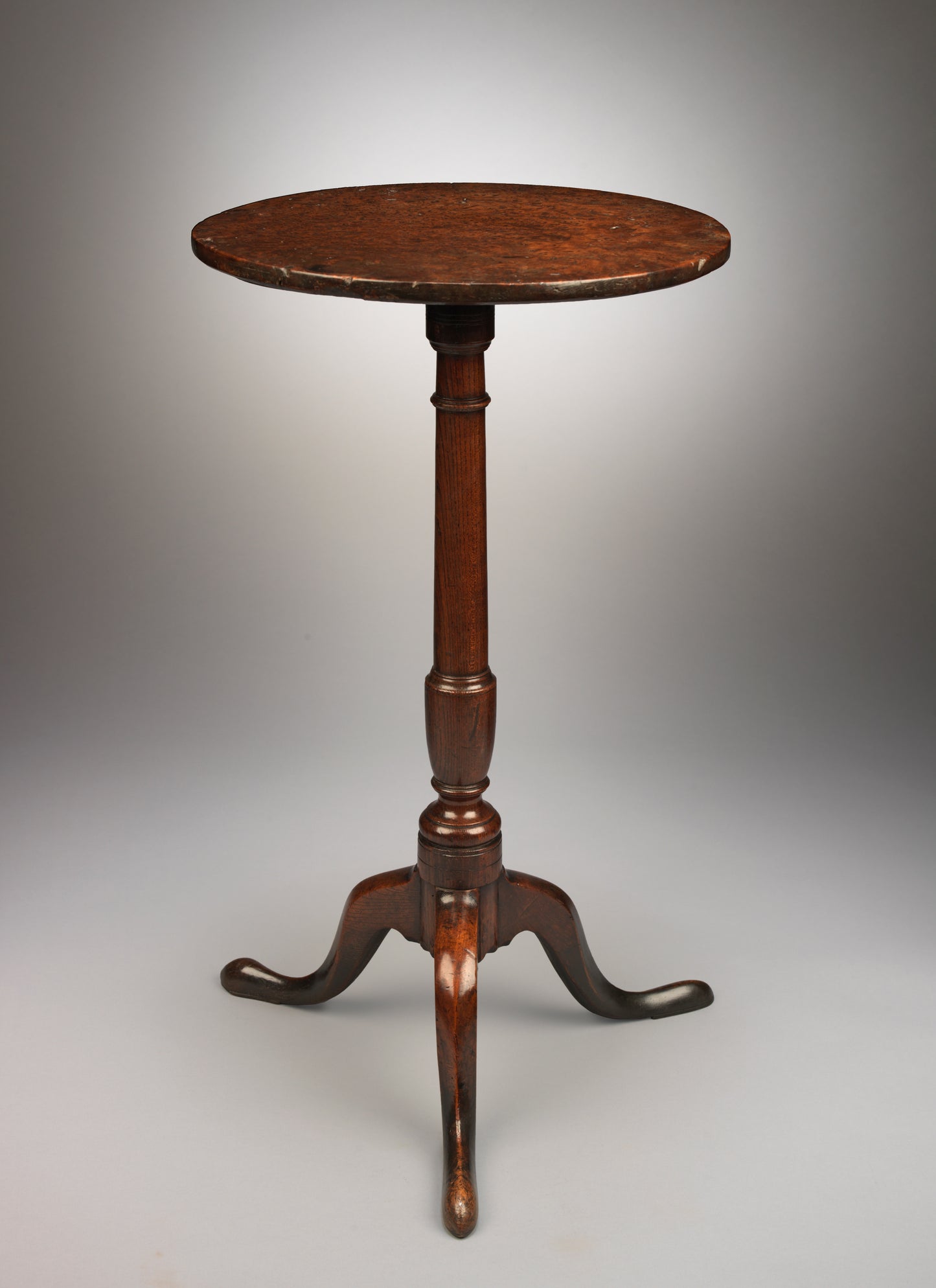 A Fine Specimen Burr Yew Georgian Candlestand