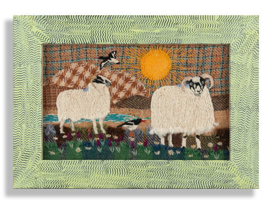 Ram and Ewe with Two Magpies under Full Sun