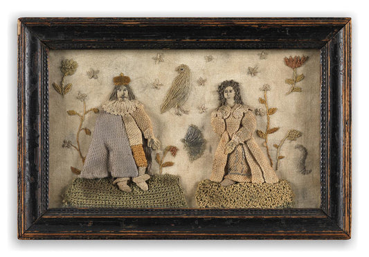 A Delightful Naïve Needlework Portrait Depicting Charles 11 and Catherine of Braganza