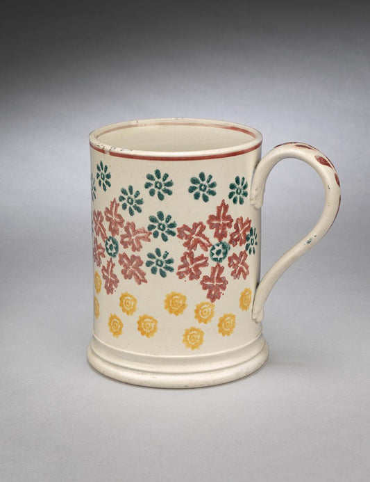 Unusual Pint Sized Spongeware Mug with Loop Handle