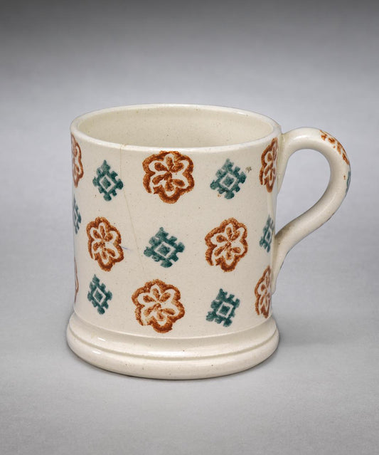 Loop Handled Spongeware Mug with Moulded Foot