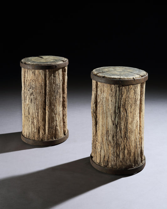 Two Rare Iron Bound "Roller" Plinths