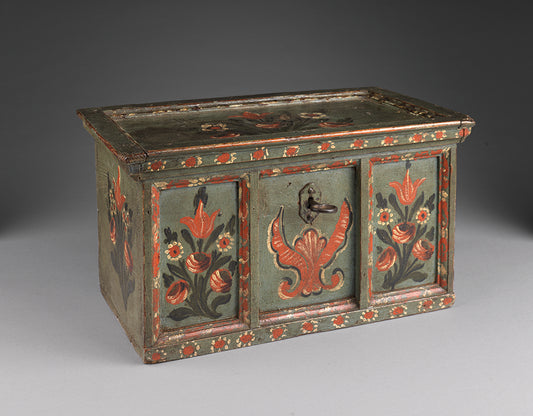 Diminutive and Finely Decorated Folk Art Marriage Chest