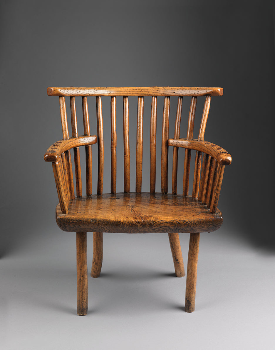 Rare Primitive Windsor Comb Back Fireside Armchair