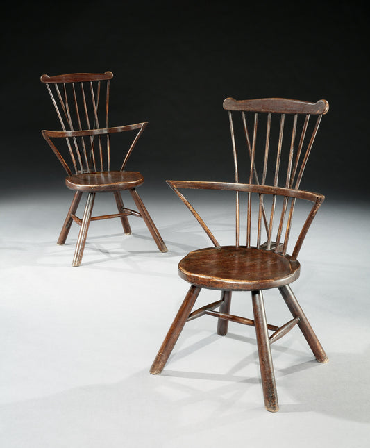 Most Unusual Pair of Round Seated Windsor Chairs