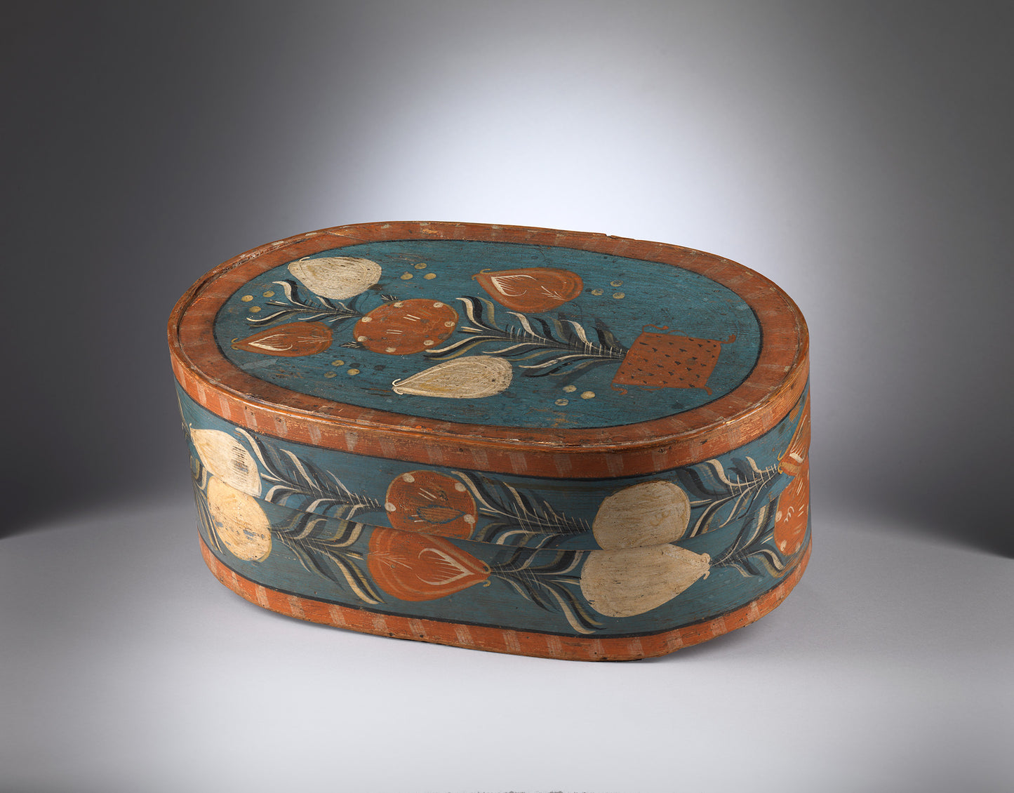 Remarkable Collection of Six Oval Bride's Boxes or "Brautschachteln"