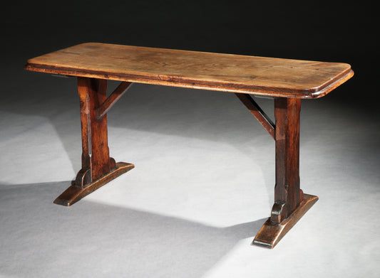 Single Plank Top "T" Trestle Based Tavern Table