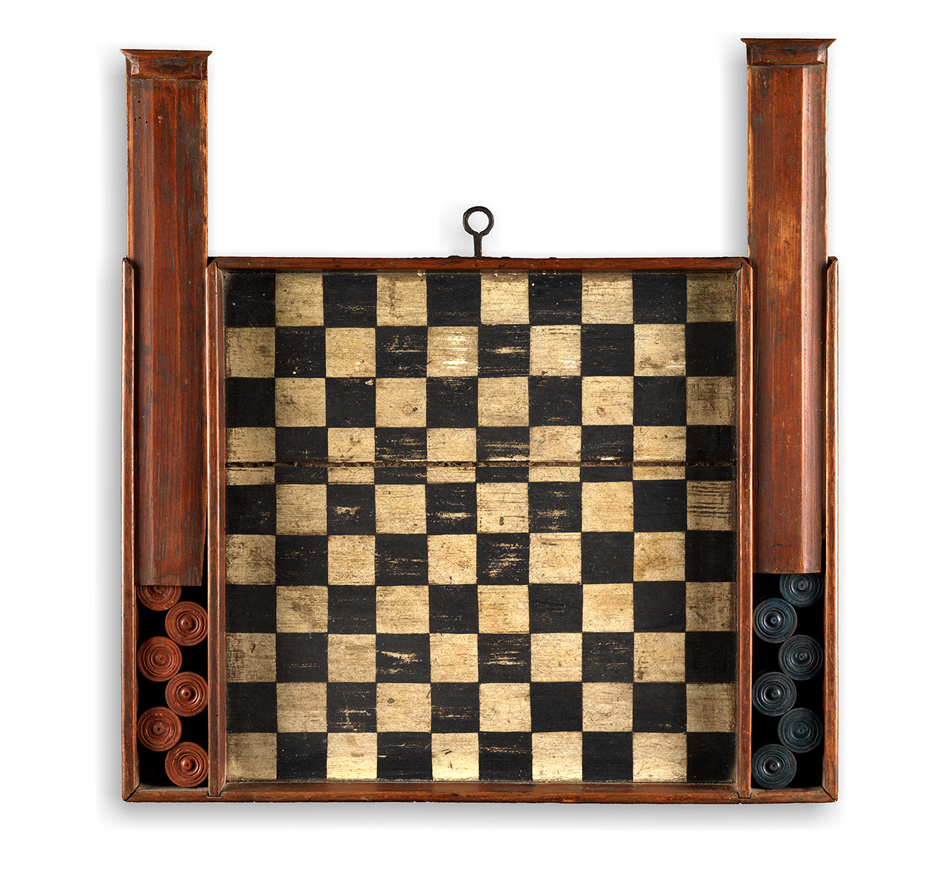 Unusual Folk Art Tavern Games Board with Original Draughts