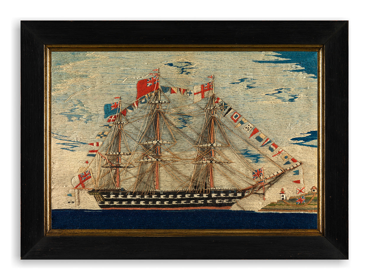 A Fine Naive Sailor-Work Embroidered Wool Picture