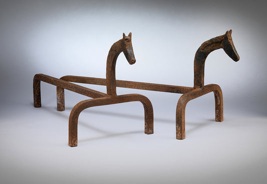 Rare and Graphic Pair of Horse Head Firedogs