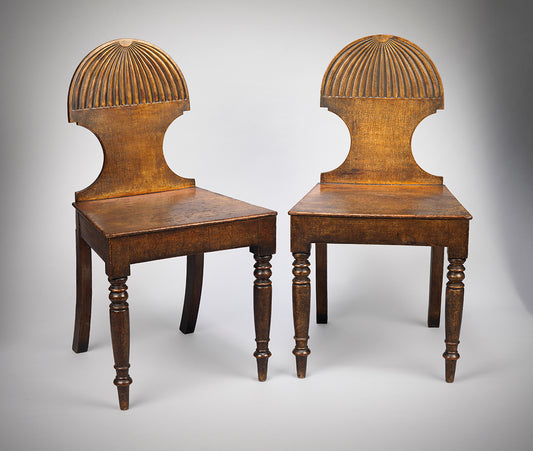 Unusual Pair of Graphic Vernacular Hall Chairs