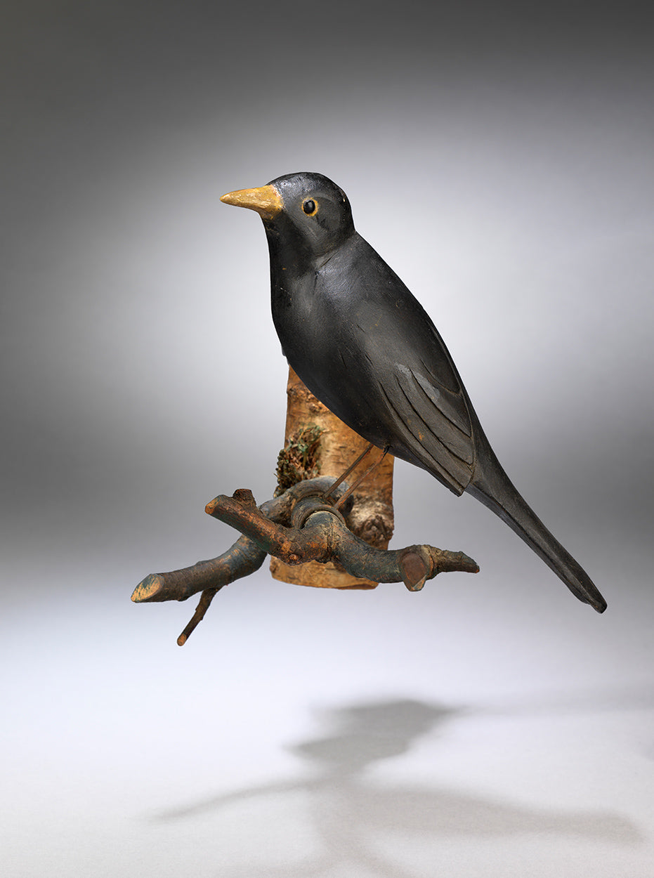 Whimsical Folk Art Sculpture of a Blackbird