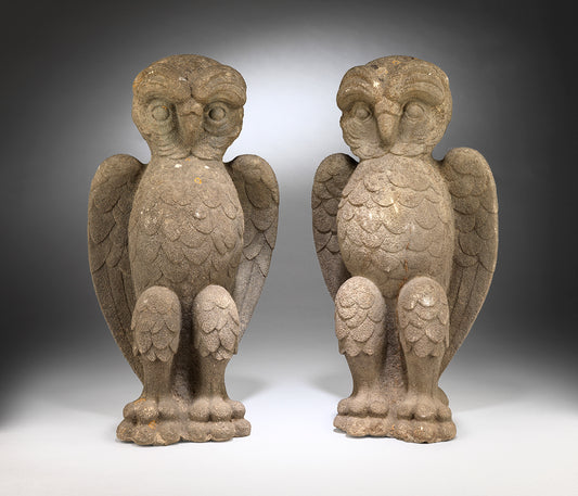 Engaging Pair of Naïve Full-Bodied Owl Finials