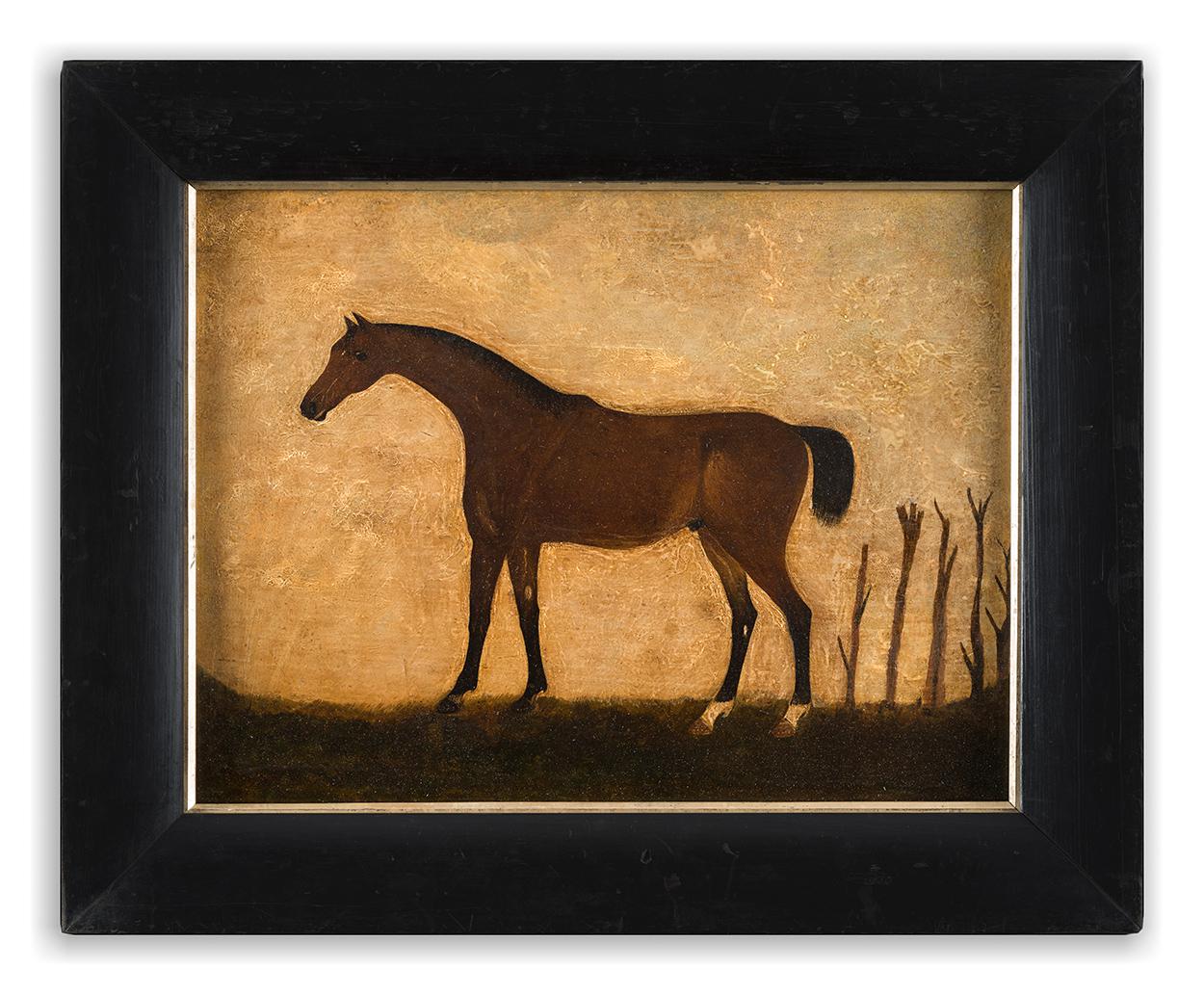 Graphic Naïve Portrait of a Bay Horse with Cropped Tail