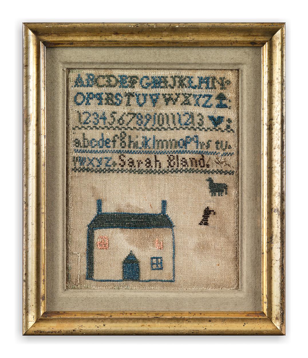 Unusual Folk Art Child's Needlework Sampler