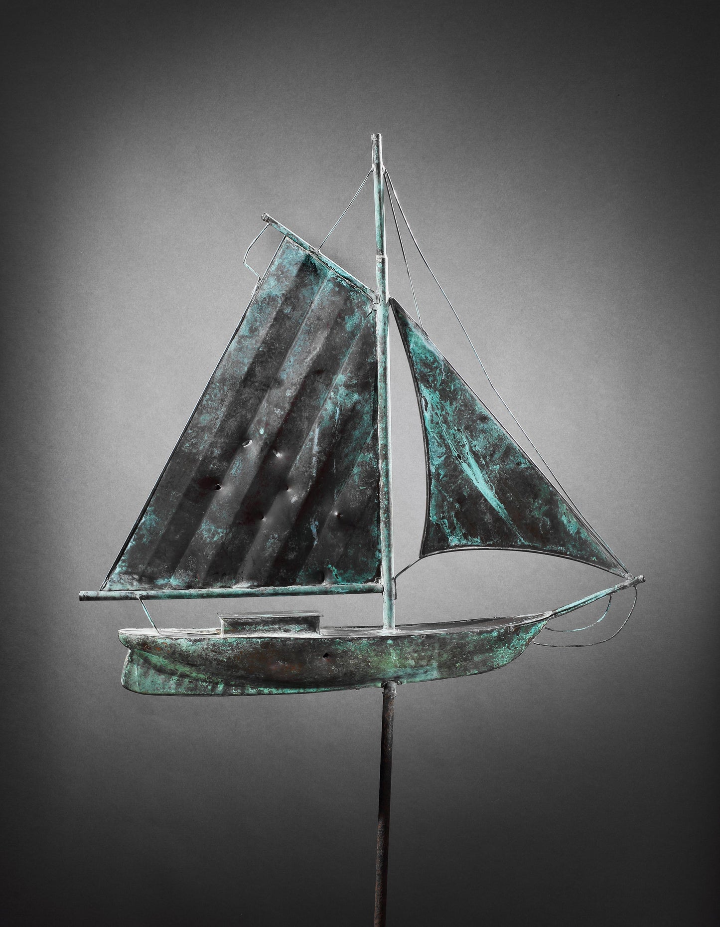 Graphic Full-Bodied Weathervane in the Form of a Sailing Sloop