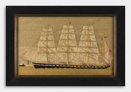 Rare Four Mast Sailor-Work Embroidered Ship Portrait