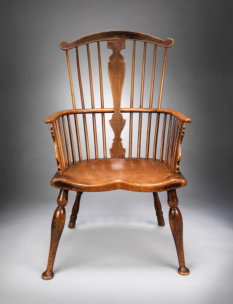 Exceptional Pair of Primitive Georgian Windsor Comb Back Armchairs