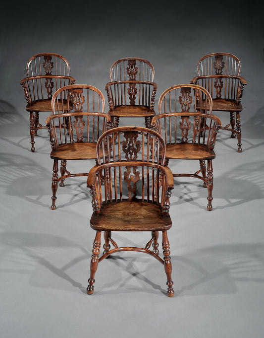 A Particularly Fine Harlequin Set of 6 Vernacular Windsor Armchairs