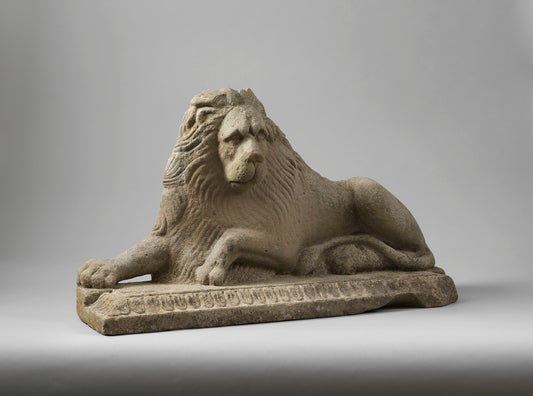 Engaging Folk Art Sculpture of a Recumbent Lion