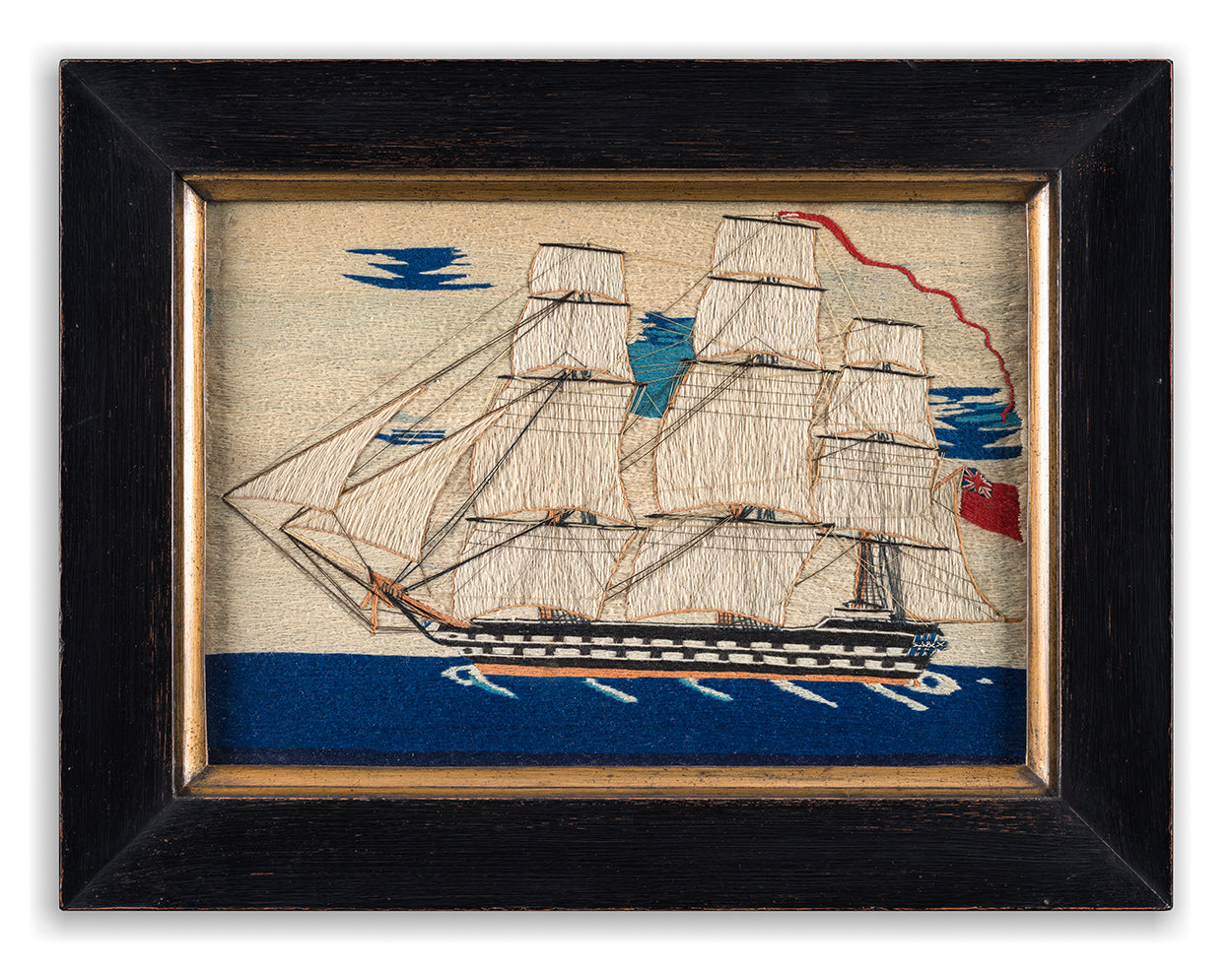 Sailor's Primitive Wool Work Ship Portrait of a Fully Rigged Ship