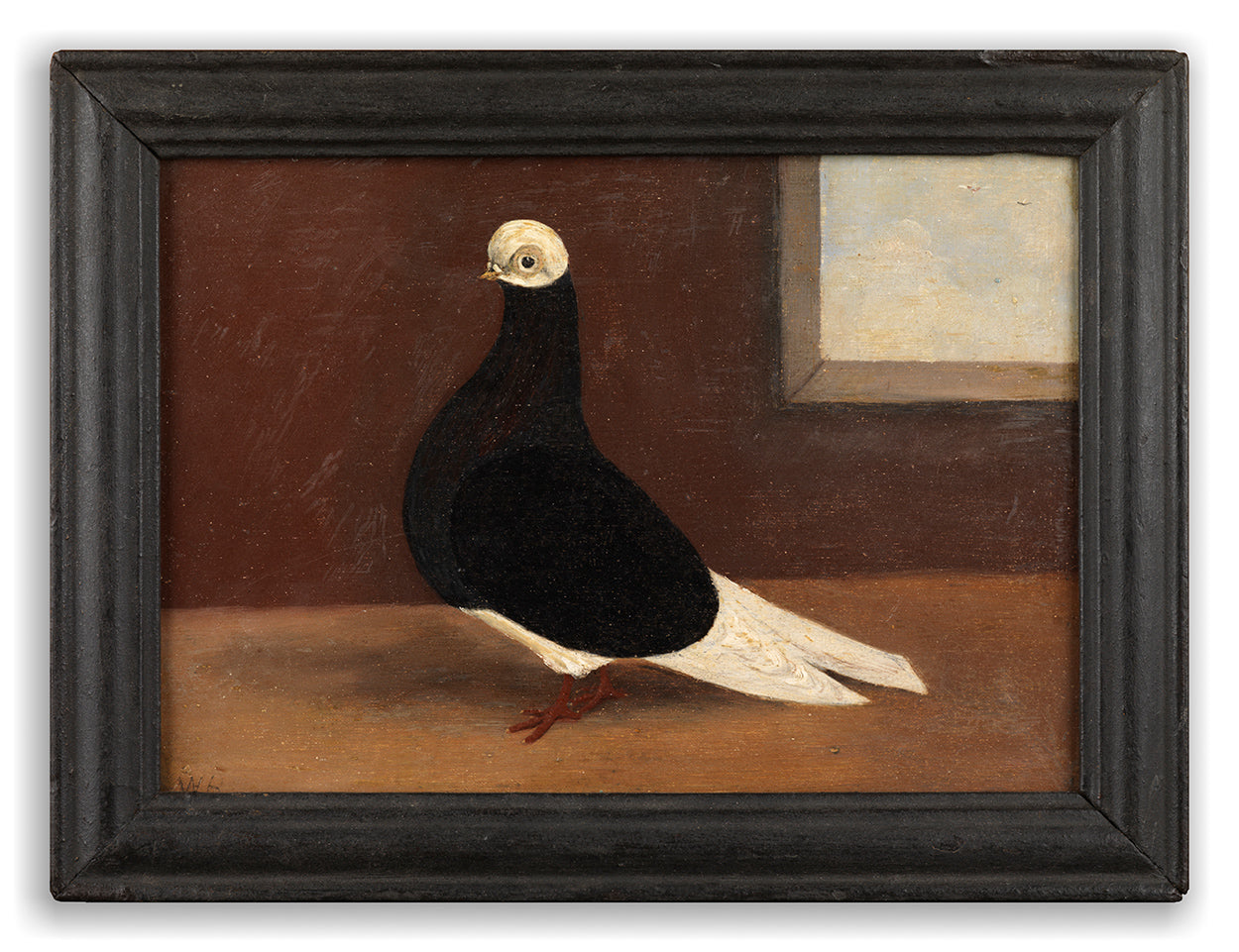 A Striking Pair of Primitive School Pigeon Portraits