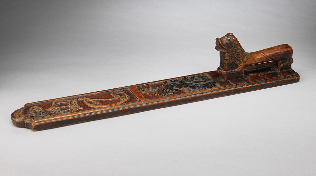 A Rare 18th Century Norwegian Carved and Painted Wooden "Mangleboard"