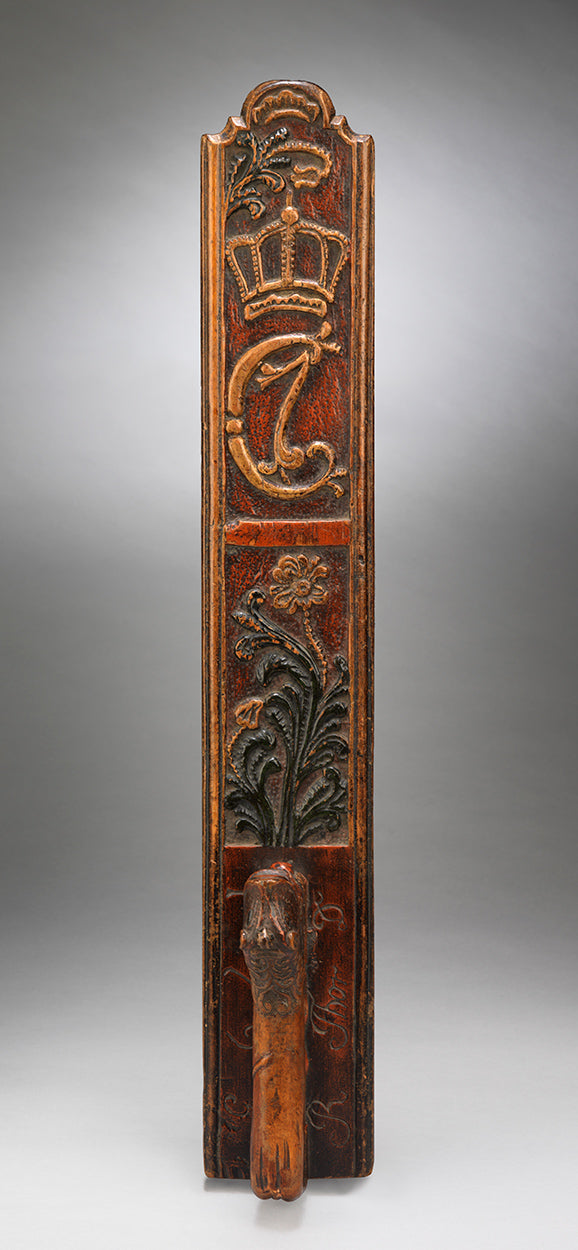 A Rare 18th Century Norwegian Carved and Painted Wooden "Mangleboard"