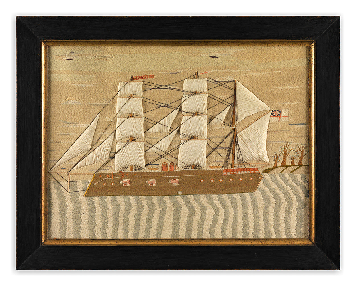 A Fine Large Naïve Sailorwork Ship Portrait of a Battleship in Full Sail (Detail)