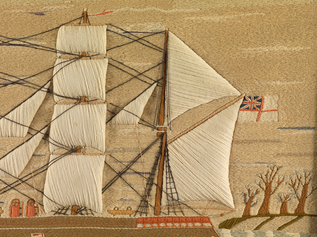 A Fine Large Naïve Sailorwork Ship Portrait of a Battleship in Full Sail (Detail)