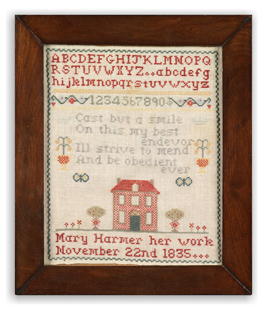 A Delightful Naive Schoolgirl House Sampler by "Mary Harmer"