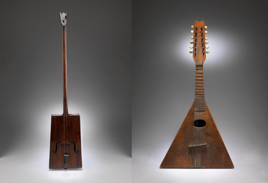 A Collection of Four Sculptural Primitive Stringed Instruments