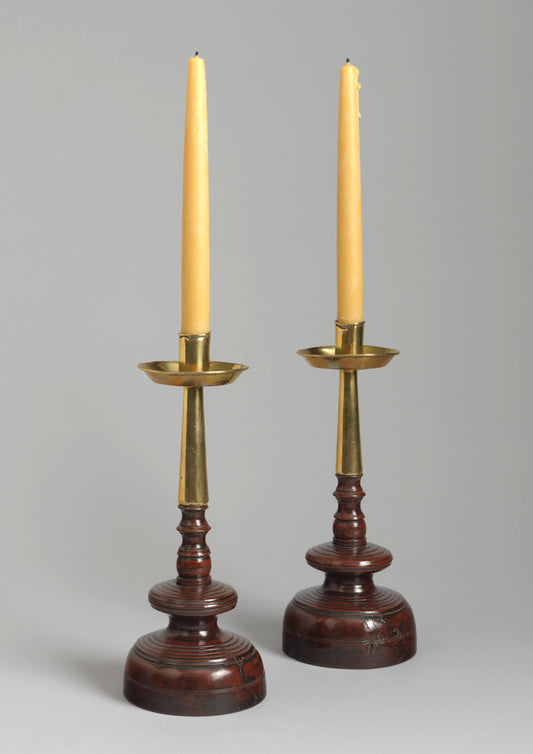 Rare and Handsome Pair of Turned Disc Knop Candlesticks