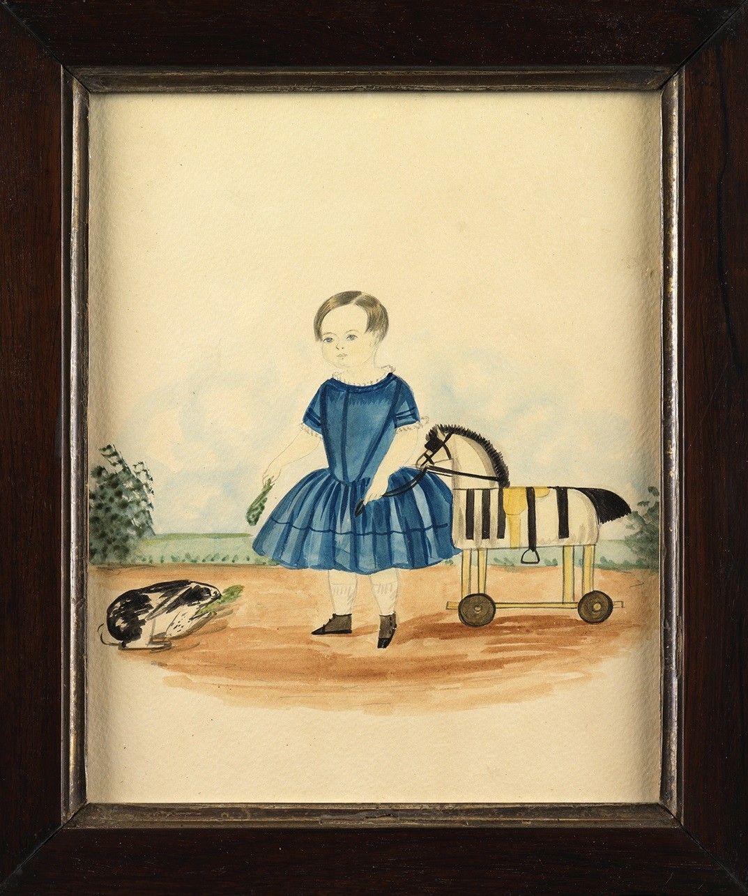 Child with Toy Horse and Pet Rabbit