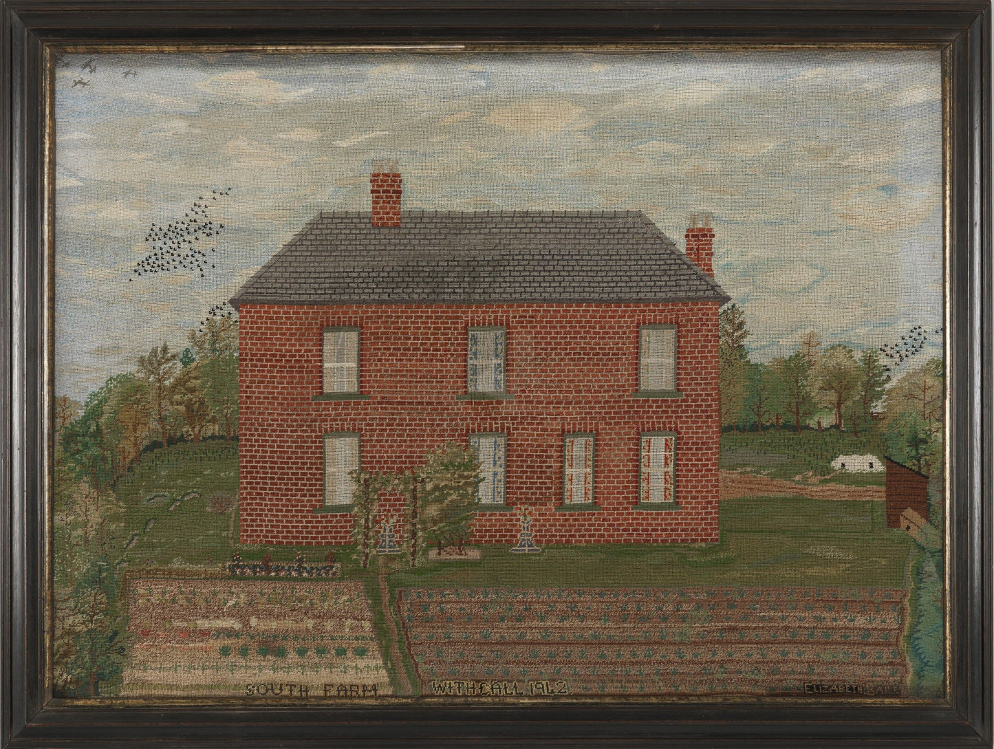 Fine Naive Needlework House Portrait