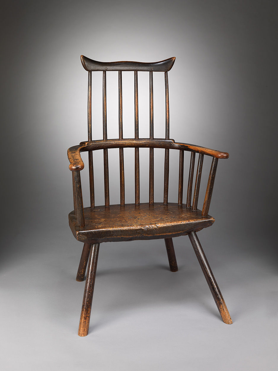 Magnificent Graphic Primitive Windsor Comb Back Armchair