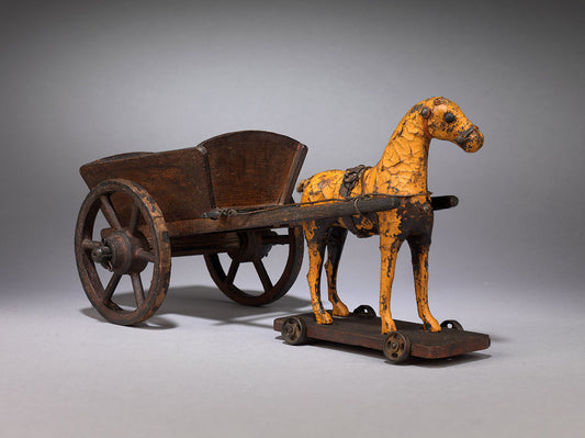 Rare Small Folk Art Horse and Cart Pull Toy