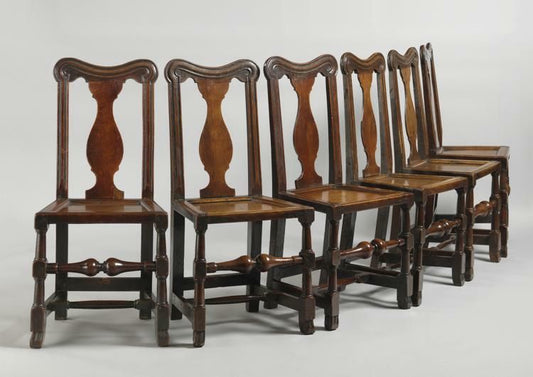 Rare Set of Six Queen Anne Period Dining Chairs 