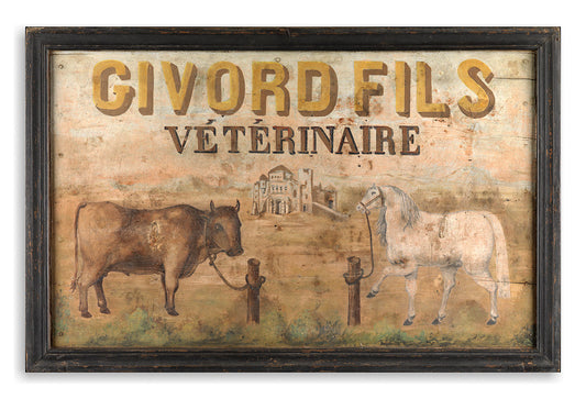 Fine Figurative Folk Art Trade Sign for "Givord Fils, Veterinaire" 