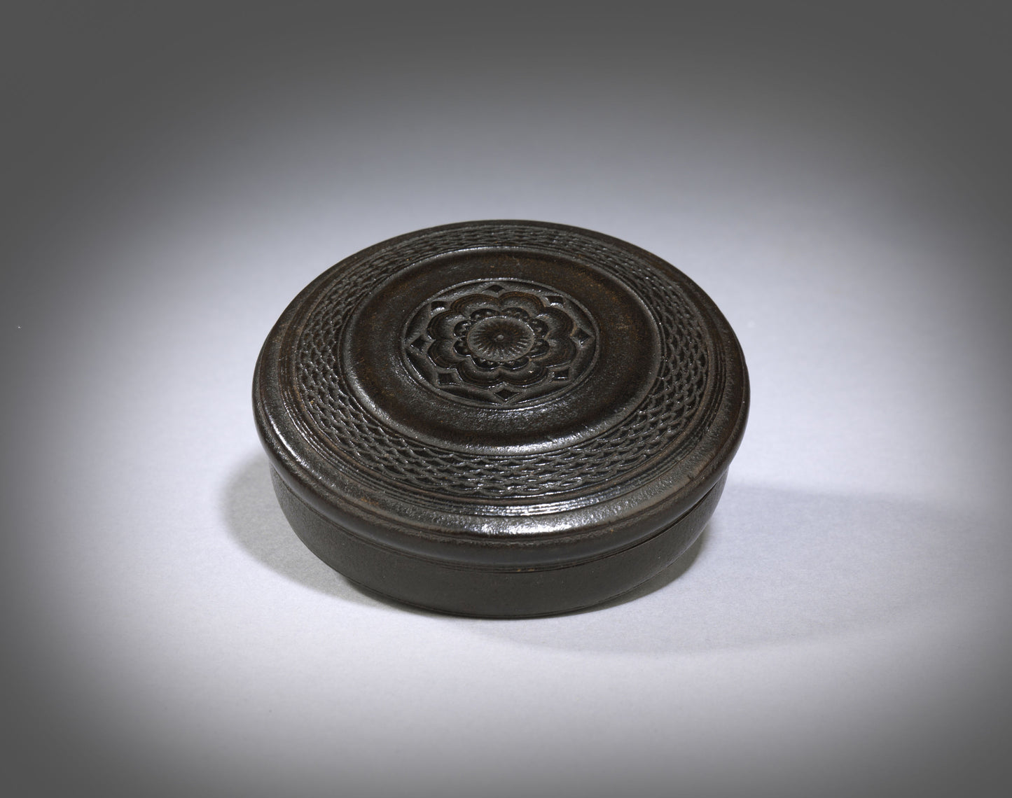 Rare Leather Circular Snuff or Tobacco Box