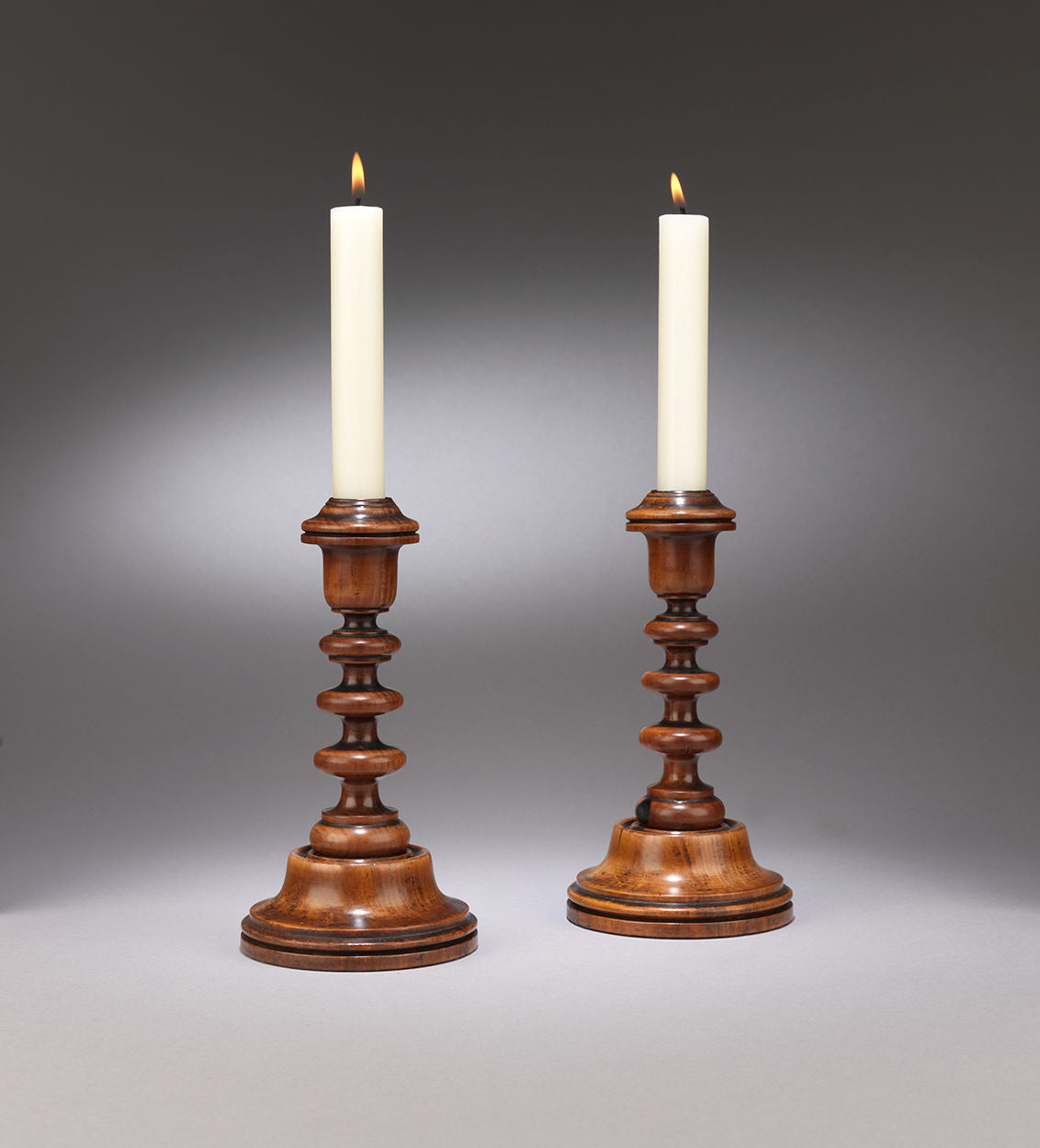 Fine Pair of Georgian Turned Fruitwood Table Candlesticks