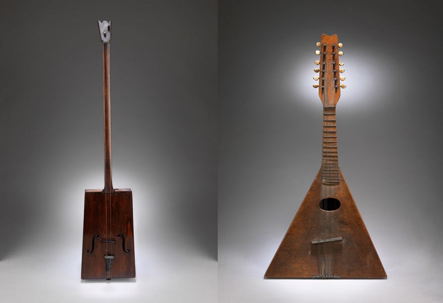 A Collection of Four Sculptural Primitive Stringed Instruments 