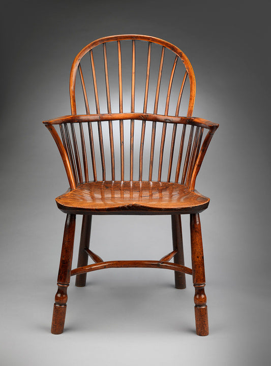 Early Georgian Yew Wood Windsor Bow Back Armchair