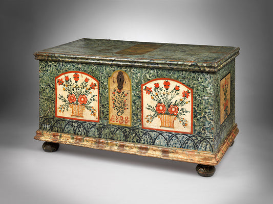  Original Paint Decorated Folk Art Marriage Chest 